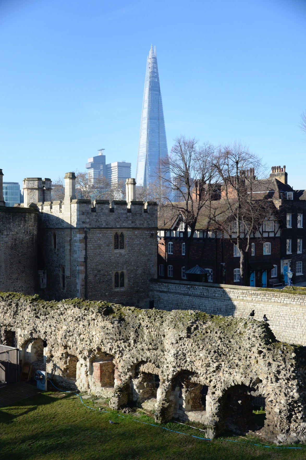 London old and new: The Shard tower rises above remnants of the Roman wall dating from 200 A.D. near the Tower of London.